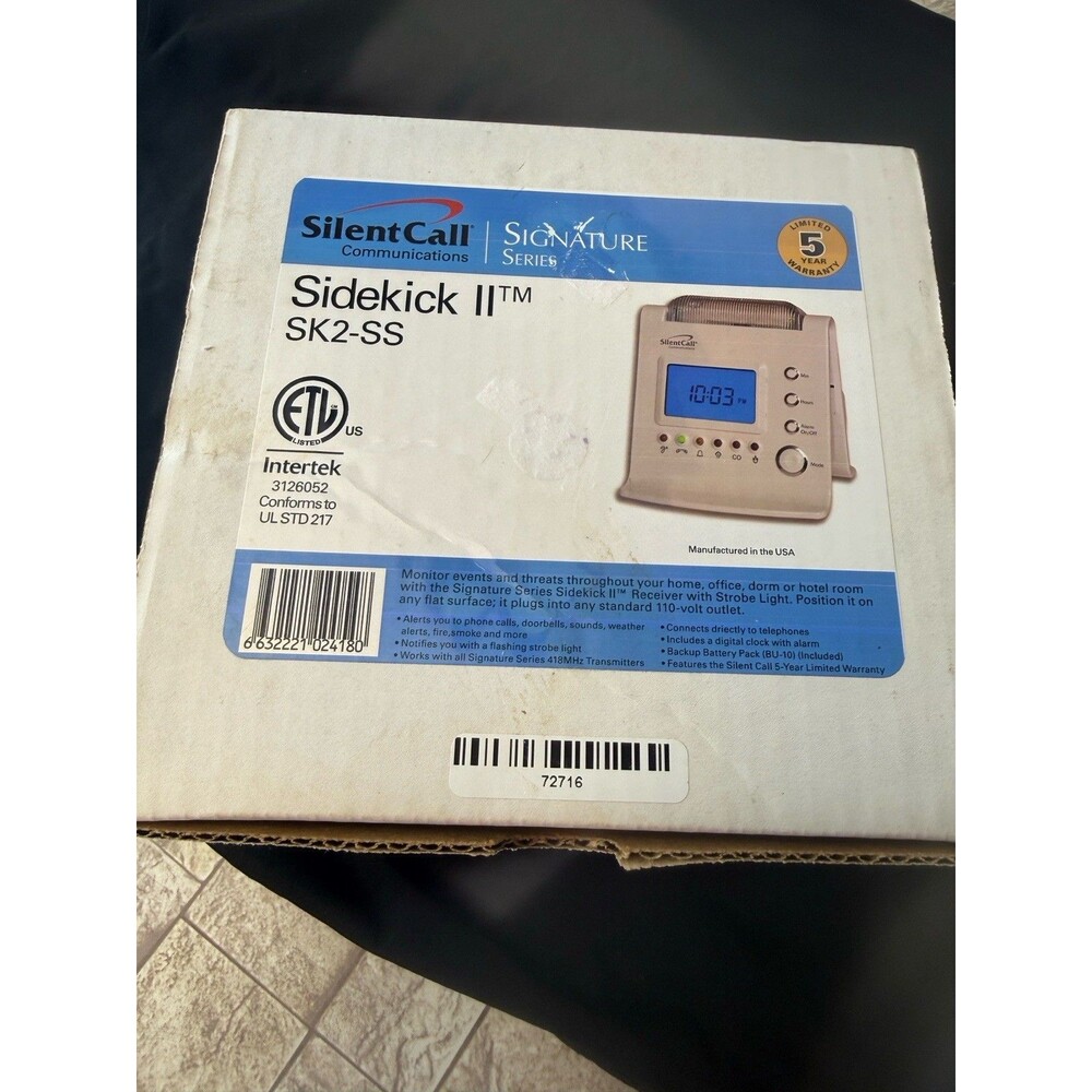 SilentCall Sidekick II SK2-SS Receiver w/ Strobe Light Clock Deaf Hard Hearing-